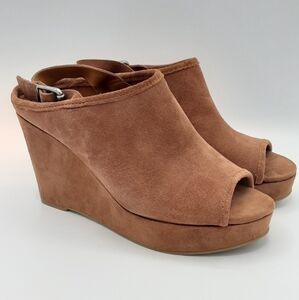 Lucky Brand Risza Brown Suede Open Toe Wedge Sandals Size 8.5.